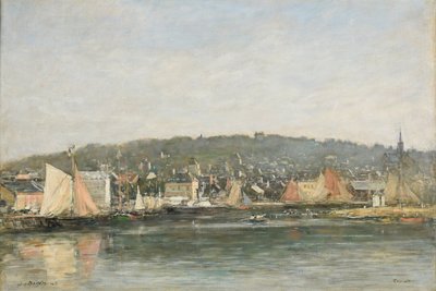 Hamnen i Trouville på morgonen av Eugene Louis Boudin
