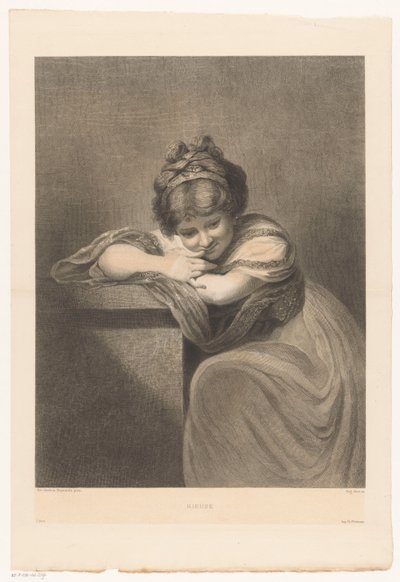 Porträtt av en sittande flicka Rieuse (titel på objekt) av Eugène Michel Joseph Abot
