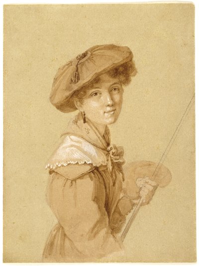 Självporträtt, 1820-29 (penna, sepia och gouache på papper) av Eugénie Tripier Lefranc
