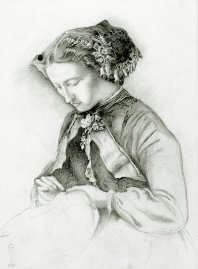 Porträtt av Effie med Foxgloves i håret (The Foxglove) 1853 av Euphemia Ruskin
