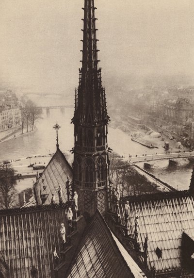 Paris: La fleche de Notre-Dame vue des tours; Spiran på Notre-Dame sedd från tornen (svartvitt foto) av European Photographer