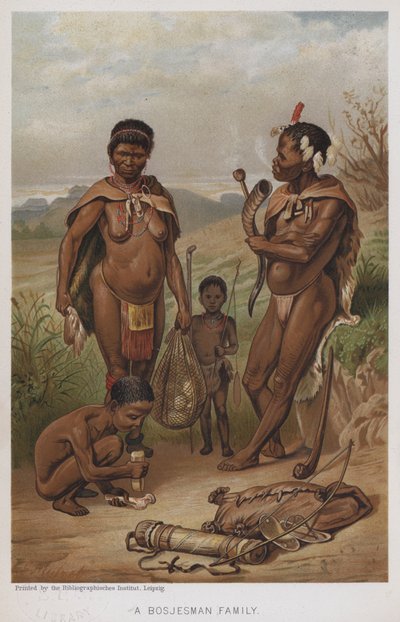 A Bosjesman Family (chromolitho) av European School