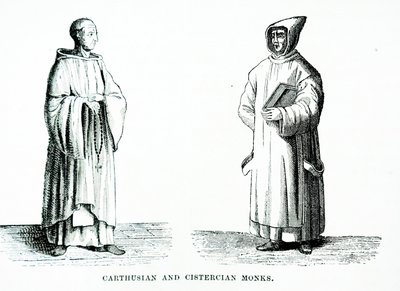 En kartusisk och cisterciensermunk (gravyr) av European School