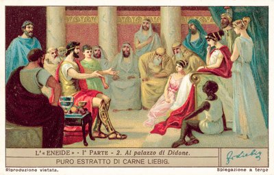 Aeneas vid Didos palats (chromolitho) av European School