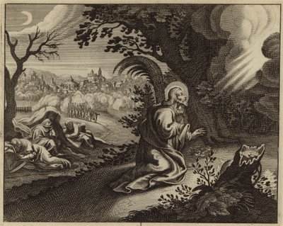 Jesu Kristi ångest i Getsemane trädgård (gravyr) av European School