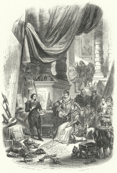 Albert och Isabella från Österrike på besök i Peter Paul Rubens ateljé av European School