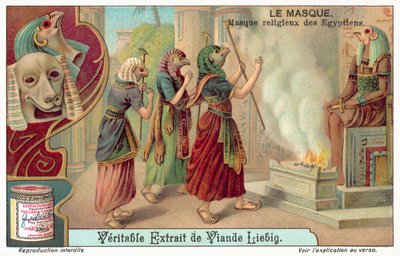 Forntida egyptiska religiösa masker (chromolitho) av European School