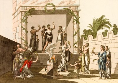 Forntida romare utför riterna av Isis, Pompeji (färgad gravyr) av European School