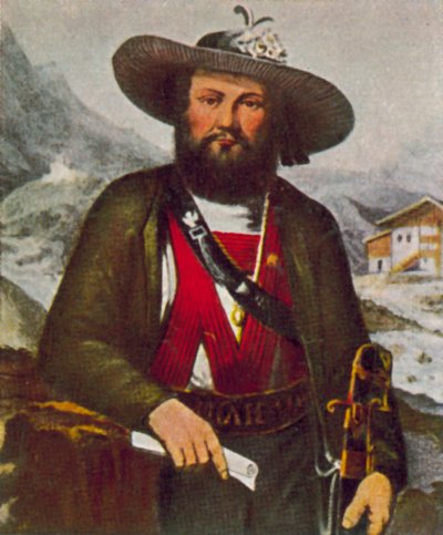 Andreas Hofer, ledare för det tyrolska upproret mot fransmännen (färglitografi) av European School