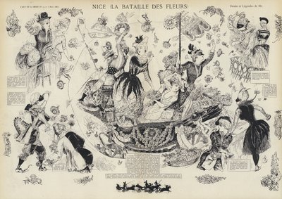 Årliga slaget om blommorna, Nice, Frankrike (litho) av European School