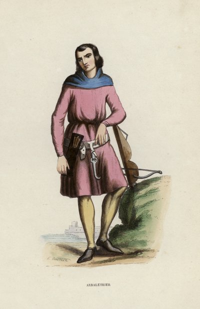 Arbaletrier (färgad gravyr) av European School