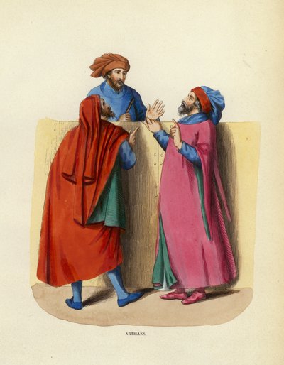 Hantverkare (färgad gravyr) av European School