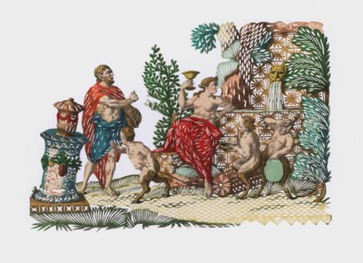 Bacchus och Ariadne (färgad gravyr) av European School