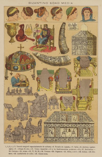 Bysantinsk medeltid (färg litho) av European School