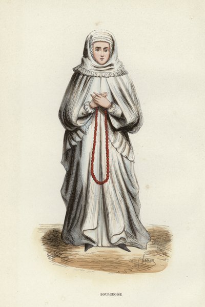 Bourgeoise (färgad gravyr) av European School