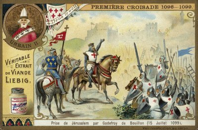 Erövring av Jerusalem av Godfrey av Bouillon, första korståget, 15 juli 1099 av European School