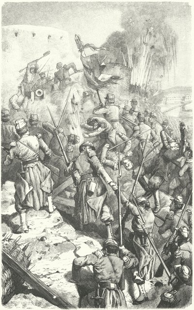 Fångst av Malakoff-redoubten under belägringen av Sevastopol, 8 september 1855 (gravyr) av European School