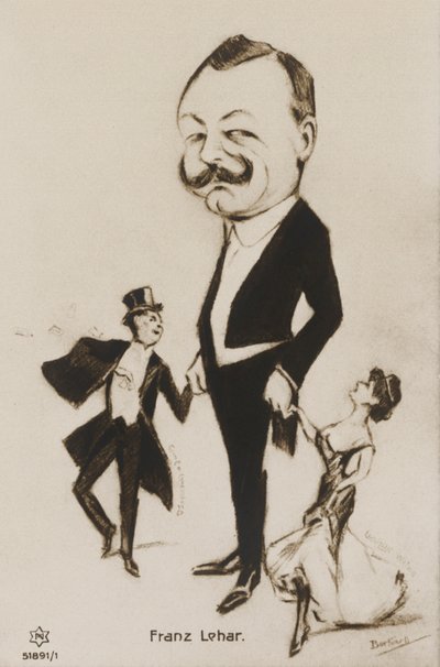 Tecknad porträttbild av Franz Lehar (litografi) av European School