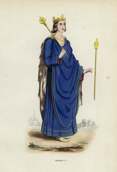 Karl VI (färgad gravyr) av European School