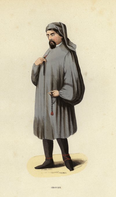Chaucer (färgad gravyr) av European School