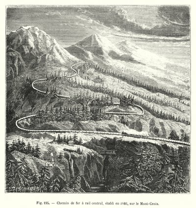 Centraljärnväg, etablerad 1866, på Mont-Cenis (gravyr) av European School