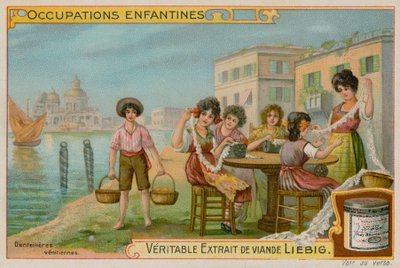Barn som gör venetiansk spets av European School