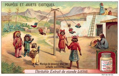 Barn i Mexiko leker med dockor på en karusell (chromolitho) av European School