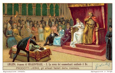 Claudius reagerar på scenen som skildrar mordet på spelarkungen (chromolitho) av European School