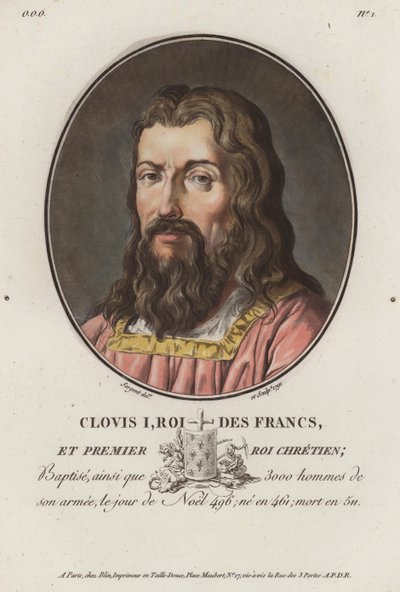Clovis I, Frankernas kung (färgad gravyr) av European School