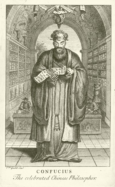 Konfucius, den berömda kinesiska filosofen (gravyr) av European School