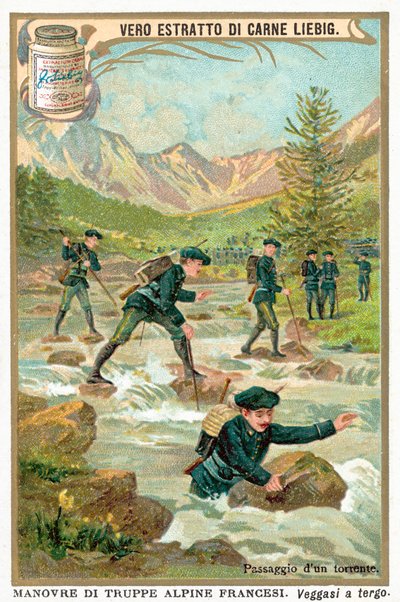 Att korsa en bergstorm (chromolitho) av European School