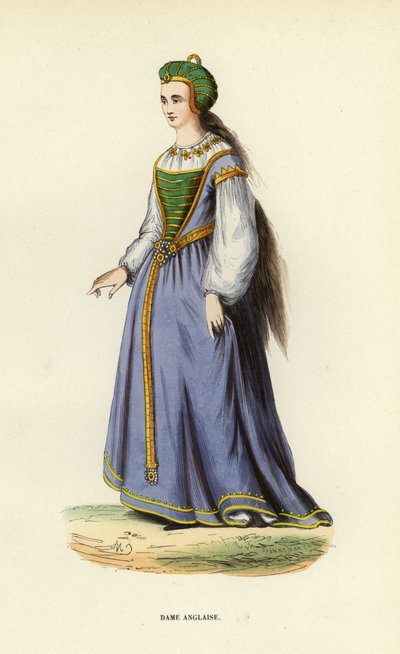 Dame Anglaise (färgad gravyr) av European School