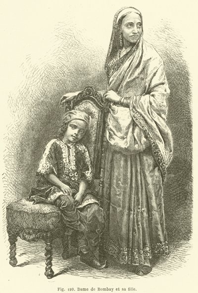 Lady of Bombay och hennes dotter (gravyr) av European School