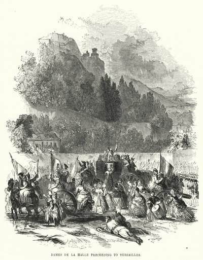 Dames de la Halle fortsätter till Versailles (gravyr) av European School