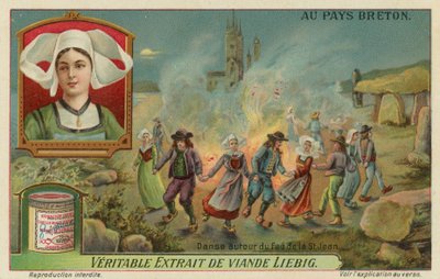Dans runt elden på Johannesafton (midsommar) (chromolitho) av European School