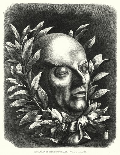 Dödsmask av den tyske poeten Friedrich Schiller (litho) av European School