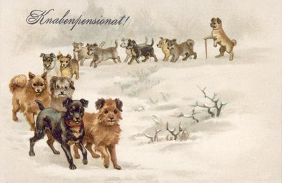 Vykort hund (färglitografi) av European School
