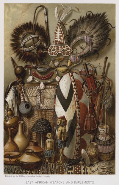 Östafrikanska vapen och redskap (chromolitho) av European School