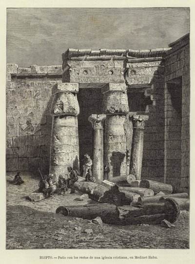 Egypten - Innergård med resterna av en kristen kyrka i Medinet Habu av European School