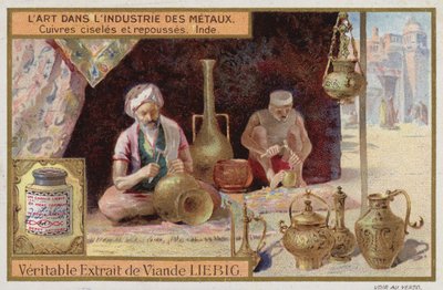Graverad och bearbetad koppar, Indien (chromolitho) av European School