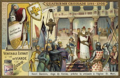 Enrico Dandolo, doge av Venedig, predikar det fjärde korståget i Markuskyrkan, Venedig av European School