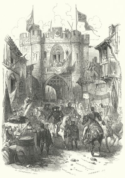 Filip den djärve, hertig av Bourgogne, intåg i Antwerpen (gravyr) av European School