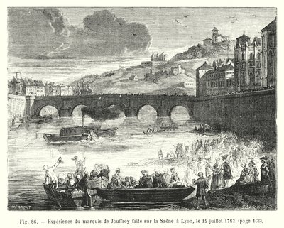 Erfarenhet av markisen de Jouffroy gjord på Saone i Lyon, 15 juli 1783 (gravyr) av European School