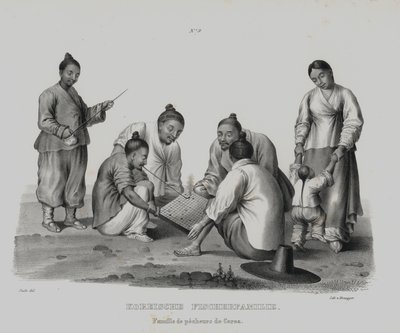 Familj av koreanska fiskare (litografi) av European School