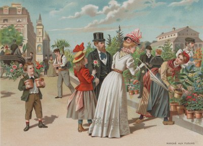 Blomstermarknad (chromolitho) av European School