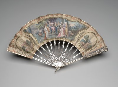 Fällbar fläkt med ett gammaltestamentligt ämne, möjligen Adonjah före Salomo, ca 1770-talet (blandade media) av European School