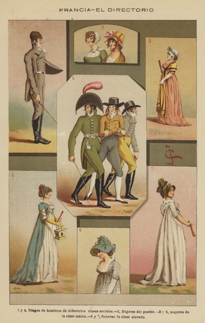 Frankrike, The Directory (färg litho) av European School