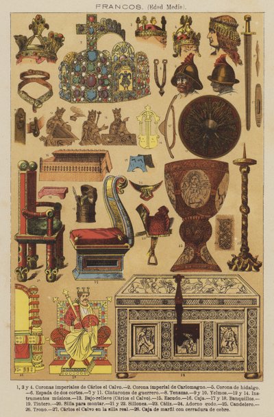 Francos, medeltid (färg litho) av European School