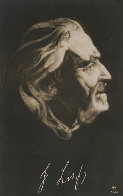 Franz Liszt, ungersk kompositör, dirigent och pianist (litografi) av European School