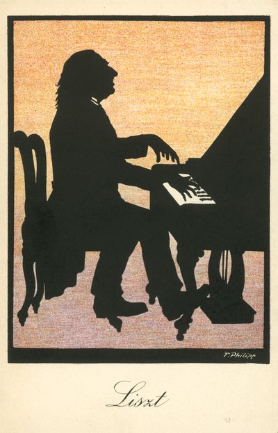 Franz Liszt, ungersk pianist och kompositör (färglitografi) av European School